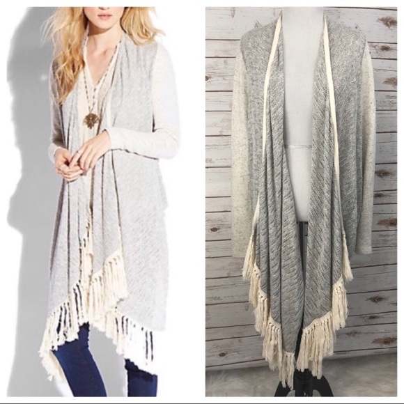 Lucky Brand Beachy Oversized Wrap Knit Fringe Boho Longline Cardigan Sweater - Picture 2 of 8